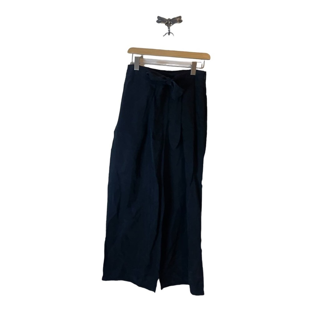 Sancia Silk Blend Black Wide Leg Pants with Bow Tie at Waist Women's Size Small